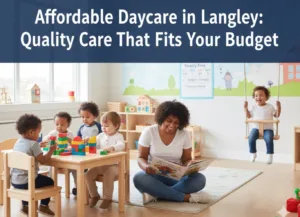 Caregiver reading to children while others play and build in a bright classroom, showcasing a safe and engaging environment that reflects the benefits of affordable daycare for families seeking quality early childhood care.