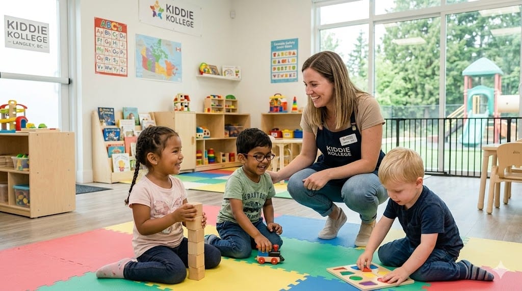 A warm, inviting photograph taken inside the spacious Kiddie Kollege childcare centre, which serves families seeking a safe and stimulating Daycare in Langley.