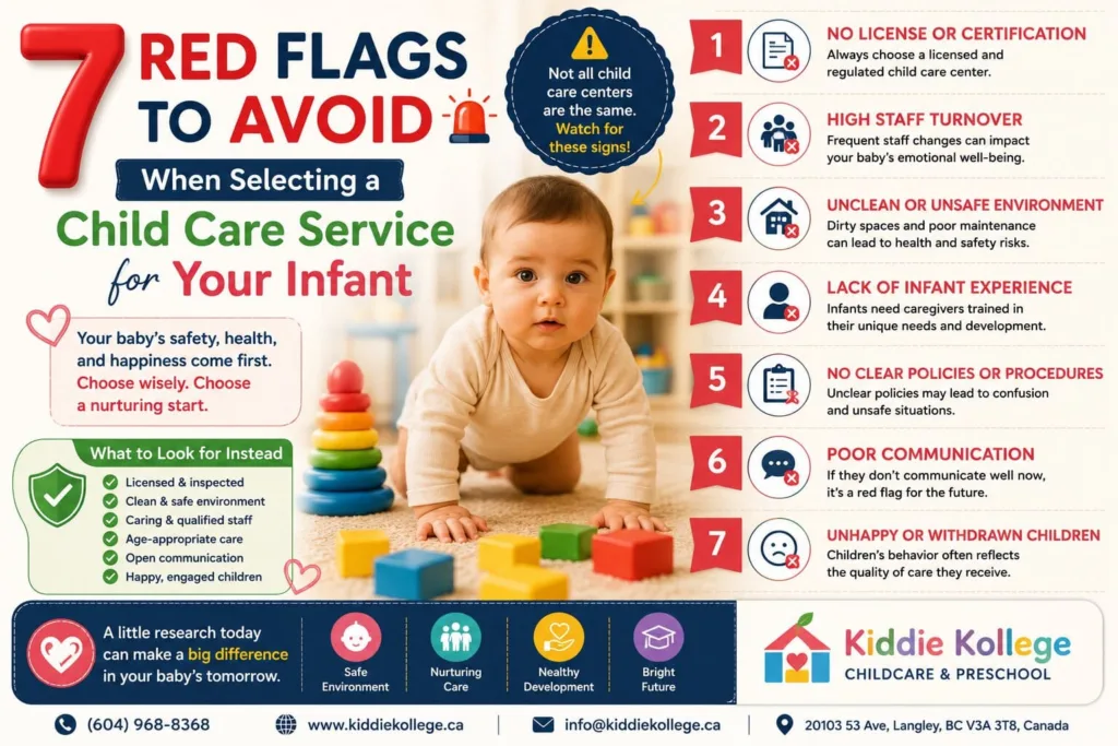A caring educator gently interacting with an infant in a clean, brightly lit room equipped for a professional child care service.