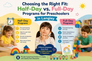Children engaging in creative learning activities inside an early childhood classroom that offers structured programs for preschoolers.