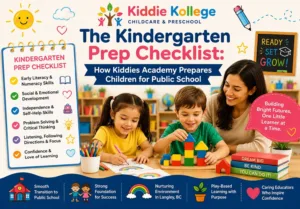 A group of engaged children working on fine motor skill puzzles at a spacious learning table inside the early childhood prep program at kiddies academy.