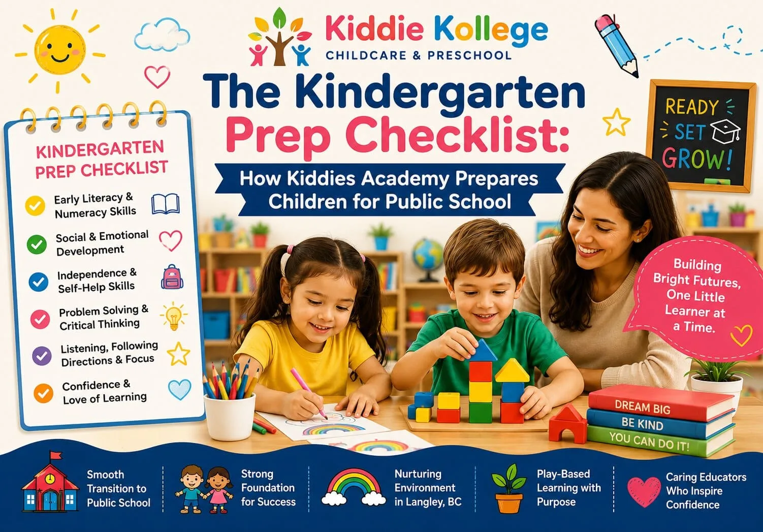 A group of engaged children working on fine motor skill puzzles at a spacious learning table inside the early childhood prep program at kiddies academy.